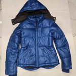 Divided H&M  Women's Blue Puffer Jacket Hooded 90% Down Filled Plaid Lining Small Photo 0