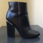 Kurt Geiger Carvela Black Side Zip Gold Metal Trim Block Heel Boots $245 EUC 6 Photo 0