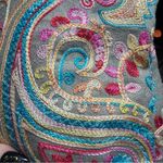 Colorful Hand Embroidered Paisley Shawl with Fringe Brown Photo 3