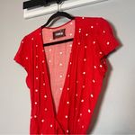 Reformation Raquel Wrap Dress Mini Red White Polka Dot Size Large Cap Sleeves Photo 2