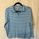 L.L.Bean Womens Blue White Stripe 1/4 Zip Mock Neck Long Sleeve Shirt Sz. Large Photo 0