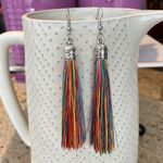 NEW! BOHO Silver & Rainbow Fringe Tassel Earrings Red Photo 7