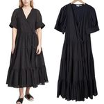 Rhode Black Gina Tiered Wrap Midi Dress 100% Cotton Short Sleeve, Resort Wear, S Photo 1