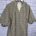 THML  Puff Sleeve Stripe Dress Size M Black Yellow Dot Mini Shirt Button Pockets Photo 2