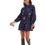 Allison Brittney Floral Print Mini Dress Long Sleeve Tiered Ruffle Tie Details Navy Photo 8