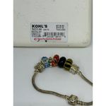 Sterling Silver  Bead Charm Bracelet Glass Beads 7.5" European Snake Chain w/ Box Photo 5