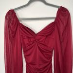 B Darlin B. Darlin Ruched Bodycon Dress Mesh Long Sleeve Sweetheart Neckline Burgundy XS Photo 3