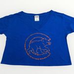 PINK - Victoria's Secret Victoria’s Secret Pink Chicago Cubs Blue V Neck Crop Top Shirt Photo 0