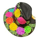 HAT MEXICAN Artisanal Hand Painted Fedora Floral Sombrero Panama Bohemian Black Photo 8
