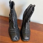 Harley Davidson Black Studded Belt Square Toe Heeled Ankle Riding Boot Women 7.5 Photo 2