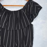 She & Sky Black & White Striped Off Shoulder Cropped Wide Leg Jumpsuit Pockets M Photo 3