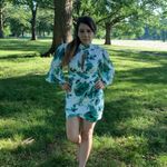 NWT Asymmetrical Hollow Out Print Dresses Long Sle Green Size M Photo 2