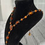 Elegant Burnt Orange Beaded Teardrop Statement Necklace 19” Photo 3