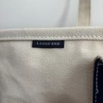 Lands' End Large Canvas Tote Bag Beach Travel Open Top Blue Trim Logo Club One Photo 3