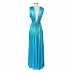 Bronx and Banco Romi Metallic Gown Plunge Neckline Dress Teal Turquoise Large 8 Photo 2
