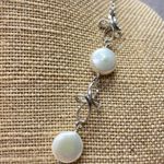 925 Silver Freshwater Pearl Necklace with Dainty Bow Accents Adjustable Chain Photo 2