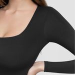 PUMIEY Women's Square Neck Long Sleeve Bodysuit Sexy Body Suit Tops Smoke Cloud Pro Black Size M Photo 3