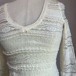 EXPRESS Women's Ivory Long Sleeve V Neck Textured Semi Sheer Lace Top Size XS Photo 8