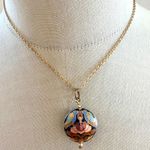 Vintage Cloisonné Enamel Birds & Lotus Pendant Necklace Photo 1