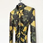 Richard Quinn Dress Floral Rose Ruched Sheer Mesh Shirtdress Black Size 6 Photo 3