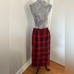 Requirements VTG 90s Wool Blend Maxi Skirt Sz:12 Fringe Ends Red Black Tartan Plaid. Lined Photo 1