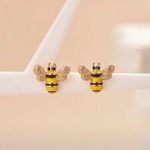 Boutique Elegant Gold and Black Bee Earrings Photo 2