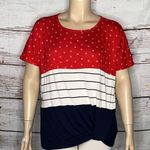 Maurice's 24/7 by Size 2X Red & White Star Print - Stripe Rayon Knit Top Shirt Photo 0