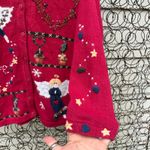Vintage 90s Quacker Factory Christmas Angels Ugly Cardigan Sweater Red 1X Photo 2