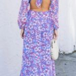 Pink Lily Women's Blue Floral V-Neck Cutout Maxi Dress Size Large Photo 1
