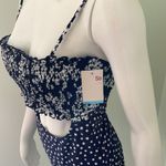 SO Retro Smocked one piece cut out swimsuit navy and white juniors Large 11-13 Photo 2