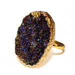 Designer Originals NEW - Stunning Dark Rainbow Druzy Agate & Gold Bohemian Statement Ring - Size 6 Photo 0