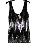 NWT BB Dakota Rhinna Sequin Chevron Tank Slip Dress Small Black Silver Bodycon Size M Photo 10