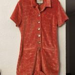 Alexis Pennie Velour Romper in Coral Orange Button-Up Romper Size Small Photo 2