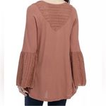 Free People  Parisian Nights Pink Eyelet Bell Sleeve Waffle Knit Top size S Photo 3