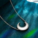 Boutique NEW Women's Opal Moon Pave Diamond Simulant Necklace 925 Silver White 16-18” Photo 3
