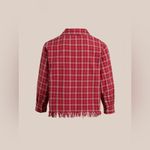 Free People NWT  Found Raw-Cut Fringe Plaid Camp Shirt - red plaid - XS Photo 7