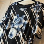 Roz & Ali  Women Black Blue Floral Stripe Short Sleeve Knee Length Dress Size M # Photo 3