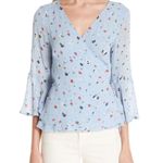 Ganni Serenity Blue Dainty Floral Georgette Wrap Top Blouse US S Photo 0