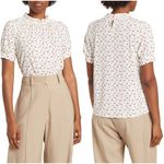 Adrianna Papell Ruffle Mock Neck Floral Print Short Sleeve Top Size L LIKE NEW Photo 1