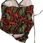 Vibrant Orange and Green One Piece Swimsuit with Plunging V Photo 1