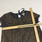 Joie  Top Womens X Small Black Gold Lace Tie Back Short Sleeve Blouse Scalloped Photo 5