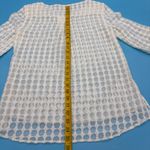 Akris Punto  Women’s Scoop Neck 3/4 Sleeve Top Size 6 Cream Sheer Dot Pattern Photo 4