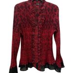 Apt. 9  Women Red Black Goth Crinkled Ruffle Front Long Sleeve Top XL Grunge Fairy Photo 0