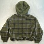 ZARA  Sherpa Pullover Hoodie Plaid Quilted Pocket Green Olive Size Small‎ Photo 6