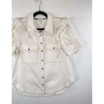 Anthropologie Pilcro Womens Shirt Beige Ruffle Denim Button Down Blouse Medium White Photo 5
