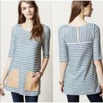 Anthropologie  Postmark Blue Striped Tunic Faux Leather Size XS Boho Pockets Photo 1