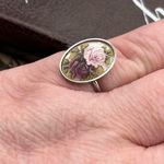 1970s Floral Cabochon Stainless Steel Ring Purple Photo 1