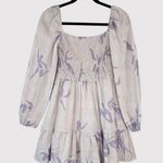 Babaton Aritzia Dress Gray Mini Floral Organic Linen Smocked Babydoll Boho Small Photo 1