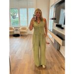 Ramy Brook Women's Green Satin Style Cargo Gold Button Detail Emil Pants size 8 Photo 12