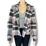CAbi Womens Wool Blend Jacket Coat Double Breasted Plaid Purple Gray Size 4 Photo 5